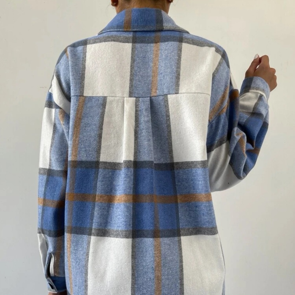 New plaid button down long sleeve Shacket jacket - Picture 4 of 5